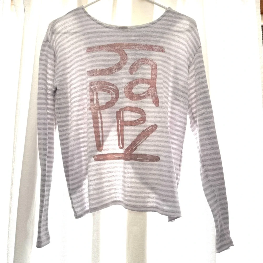 Gymboree Gray and White Striped “Happy” Knit Top